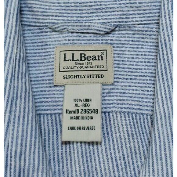 L.L. Bean Linen Shirt, Slightly Fitted Short-Sleeve Button Up Blue Stripe Sz XL - Picture 4 of 6